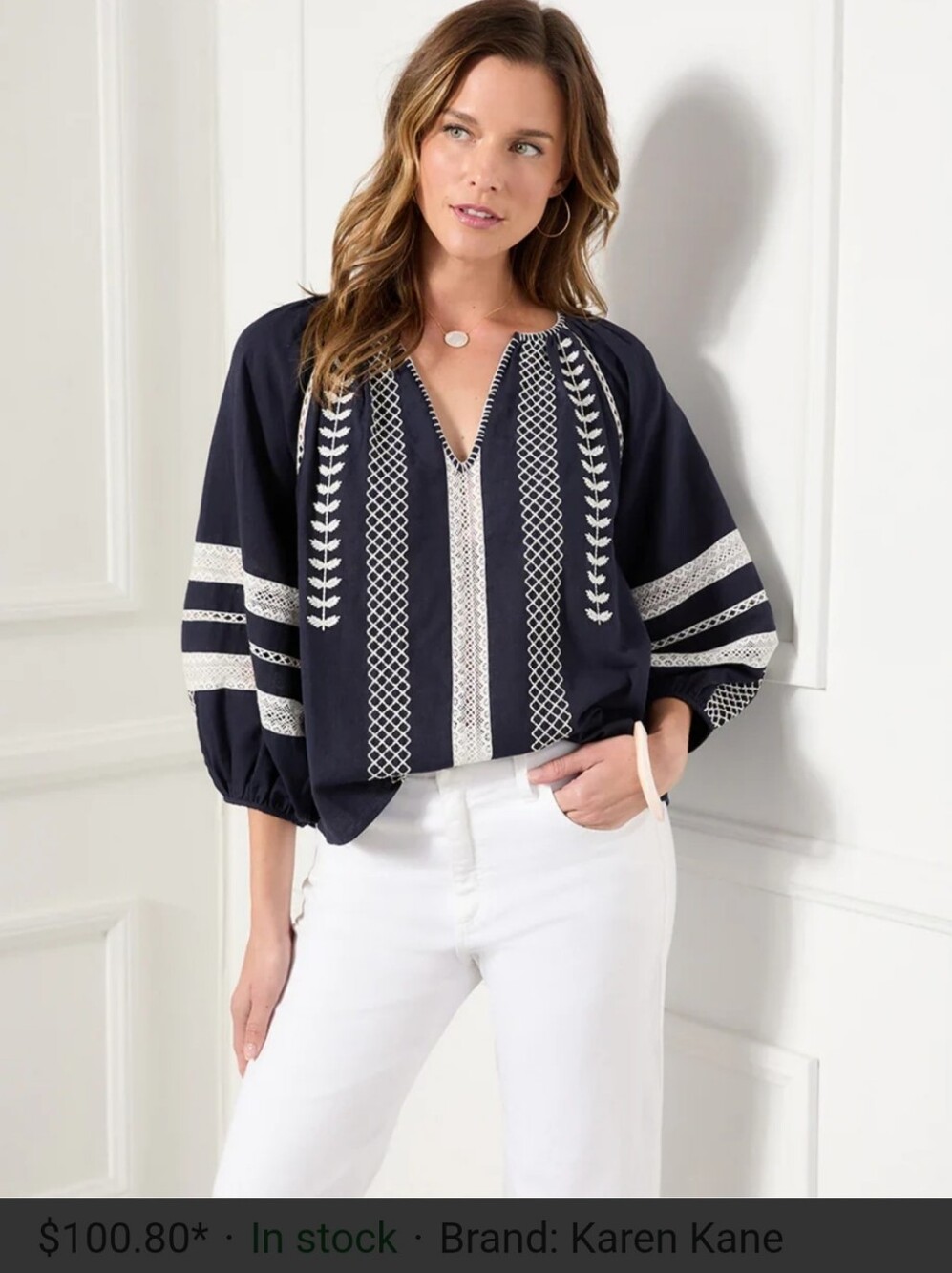 Karen Kane Pesant Top with White Embroidered Trim